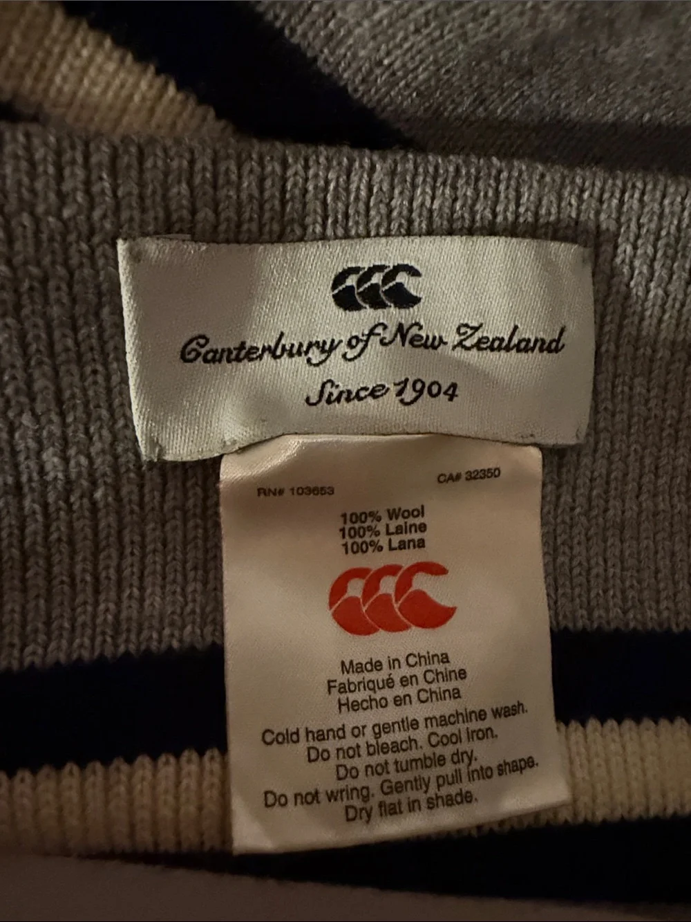 Canterbury of New Zealand 100% Wool Scarf Gray Black Cream Striped 80